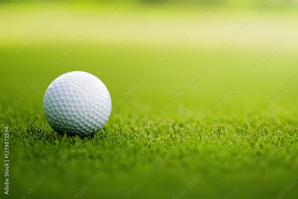 A solitary white golf ball resting peacefully on a vibrant green putting green, ready for action A solitary white golf ball resting peacefully on a vibrant green putting green, ready for action
