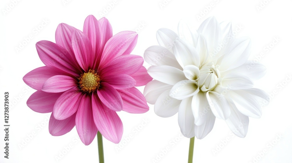 Pink and White Flowers isolated on white , Pink and White Flowers Close-Up Pink and White Flowers isolated on white , Pink and White Flowers Close-Up