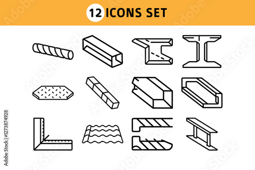 Vector Illustration of Various Construction Steel Profiles