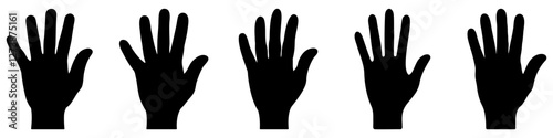 WebHand icon. Collection of black and white icons of human hand palm isolated on white background. Vector illustration