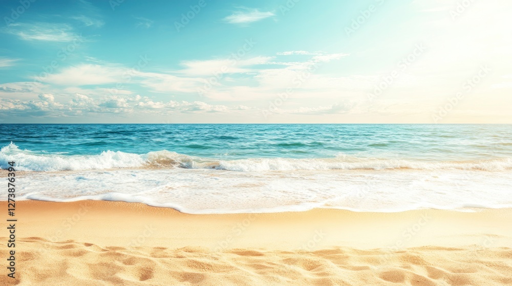 Obraz premium Serene Ocean Waves Crashing on Sandy Beach Shore