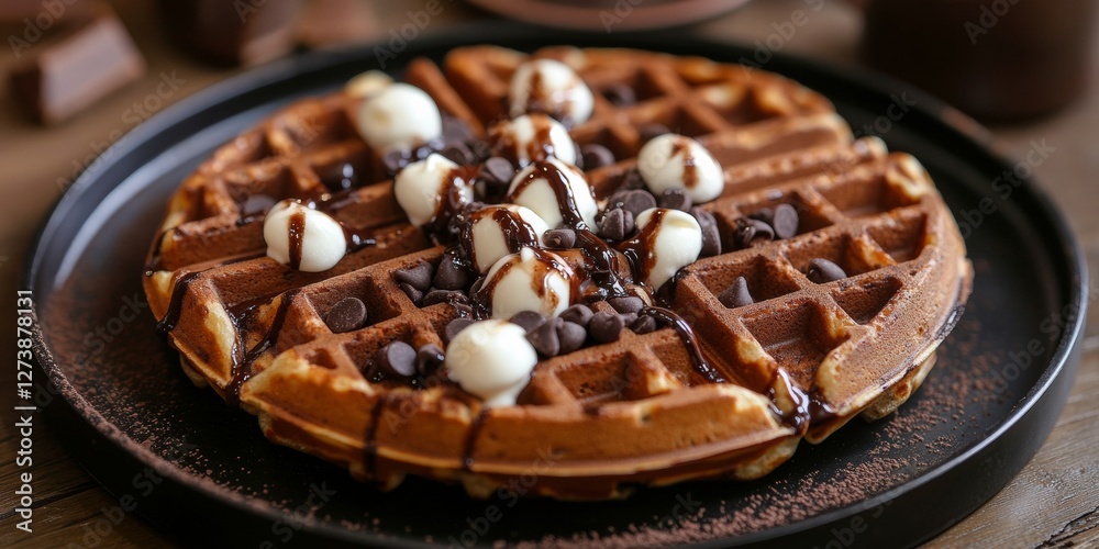 Fototapeta premium Rich Mocha Waffle Infused with Coffee and Chocolate Drizzle