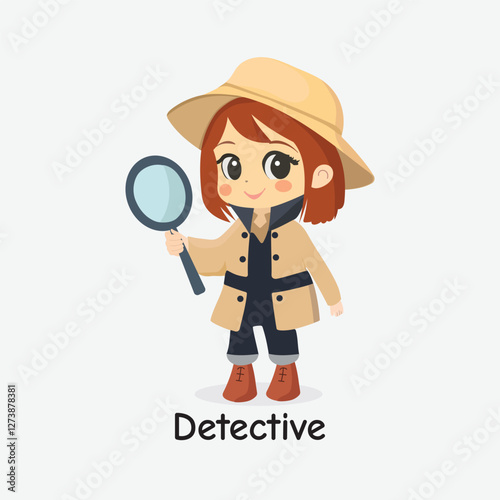 Detective Cartoon Illustration for Kids - Fun and Educational Art on Investigation Careers - Perfect for Posters, Flashcards, and T-Shirts