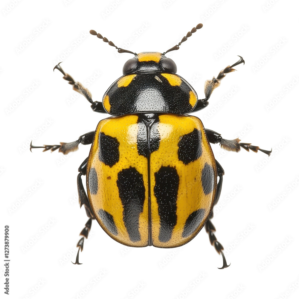 A vibrant ladybug showcasing striking black and yellow patterns on its shell. transparent background A vibrant ladybug showcasing striking black and yellow patterns on its shell. transparent background