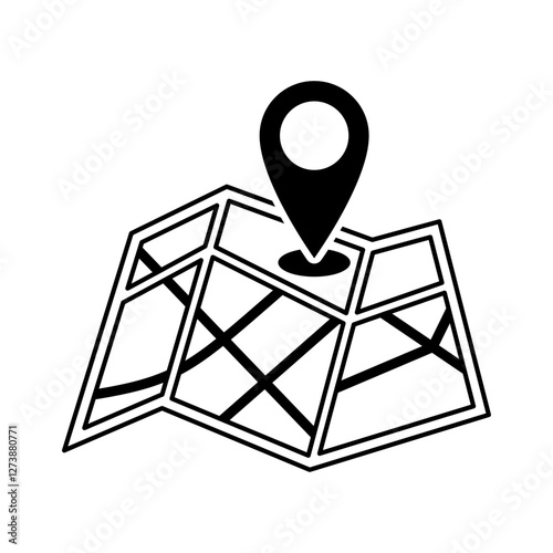 Map with a black location pin icon. Concept of navigation, GPS technology, map positioning. Vector illustration