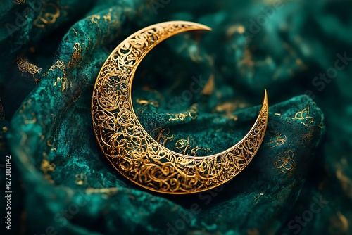 An Ornate Crescent Moon Crafted from Delicate Gold. photo