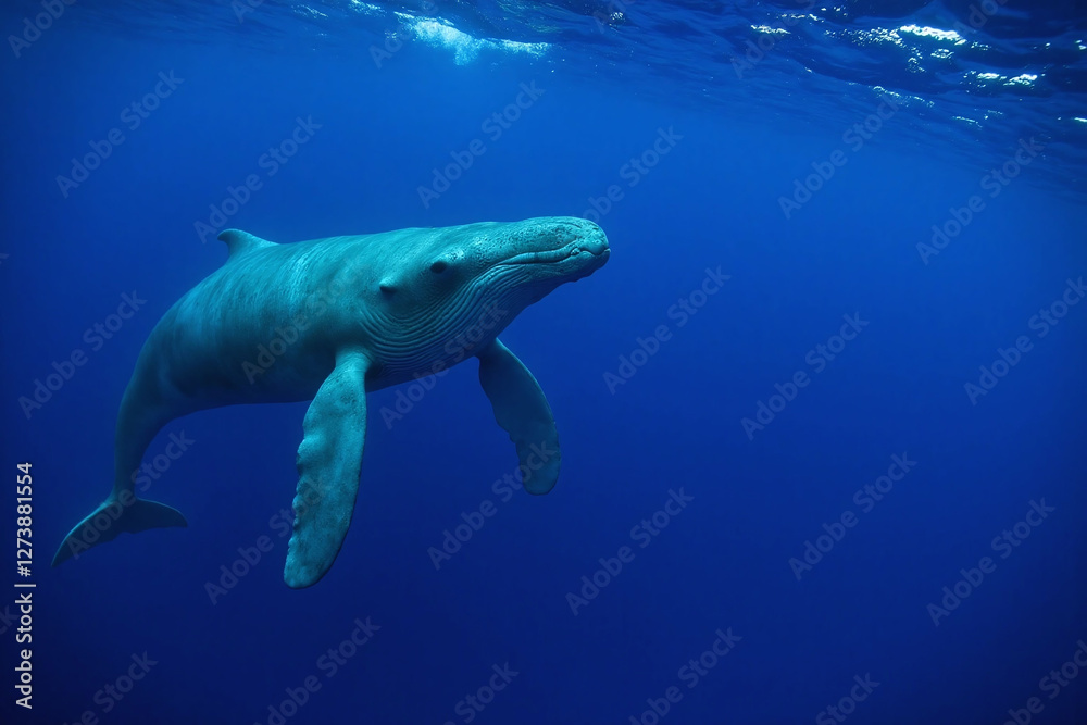 Fototapeta premium Humpback whale swimming in open ocean