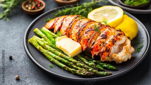 Grilled Lobster Tails with Asparagus and Lemon photo