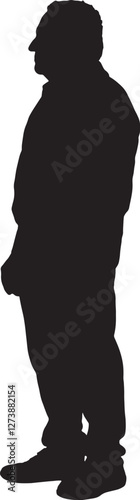 vector; silhouette; side view of senior man standing