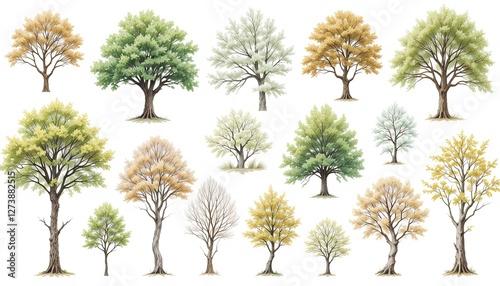 Seasonal tree illustrations nature digital art vibrant colors aerial view gigapixel cgi