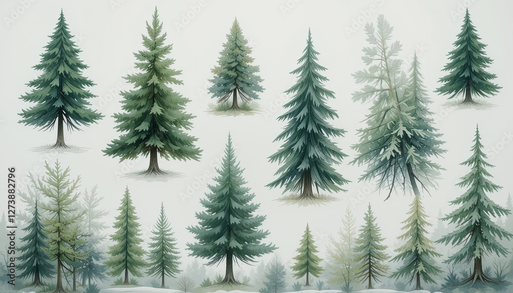 Obraz premium Serene pine trees forest digital art calm environment aerial view nature concept
