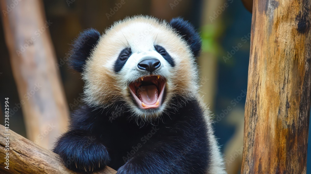 Obraz premium Happy panda cub enjoying playtime in the zoo