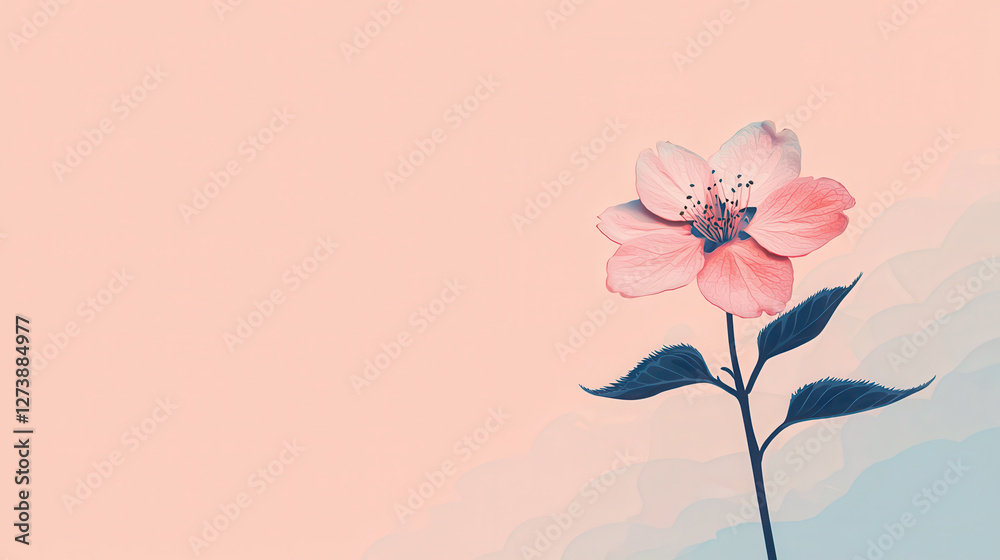 Naklejka premium minimalist design featuring single cherry blossom against soft pastel background evokes sense of tranquility and beauty