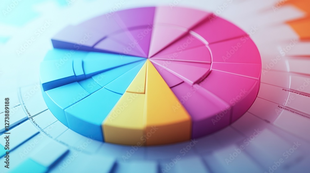 Obraz premium Colorful 3D pie chart data visualization.