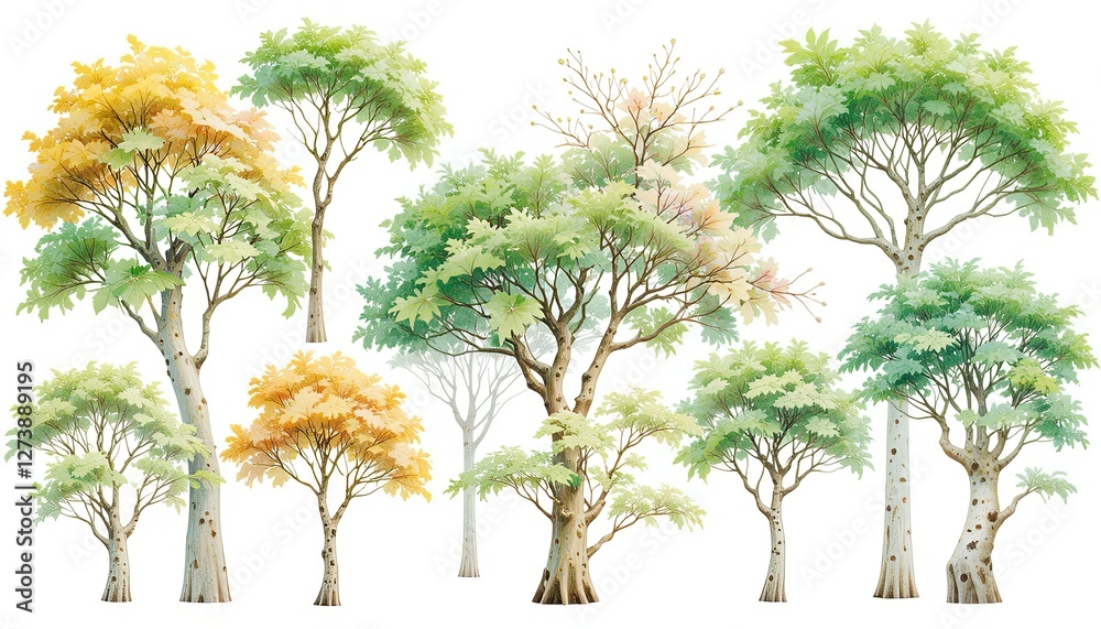 Obraz premium Diverse tree species natural environment illustration gigapixel cgi