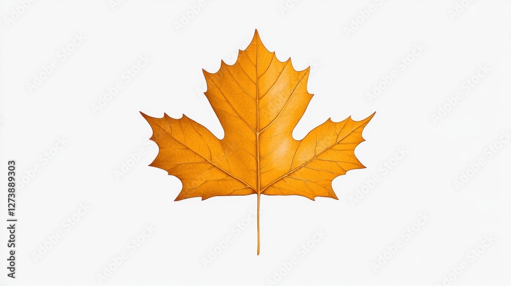 Golden Maple Leaf Isolated on White Background Close Up Detailed Autumn Season Golden Maple Leaf Isolated on White Background Close Up Detailed Autumn Season