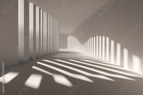 Shadows cast architectural columns create abstract patterns