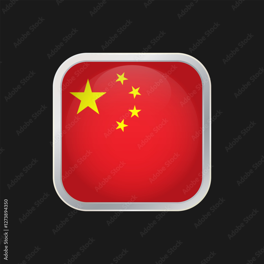 Chinese flag icon isolated on black background. Square vector icon with rounded corners and silver borders Chinese flag icon isolated on black background. Square vector icon with rounded corners and silver borders