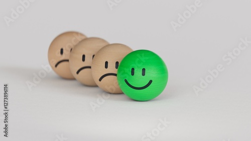 Canvastavla sad faces icon and happy smiley faces on wooden BALL blocks