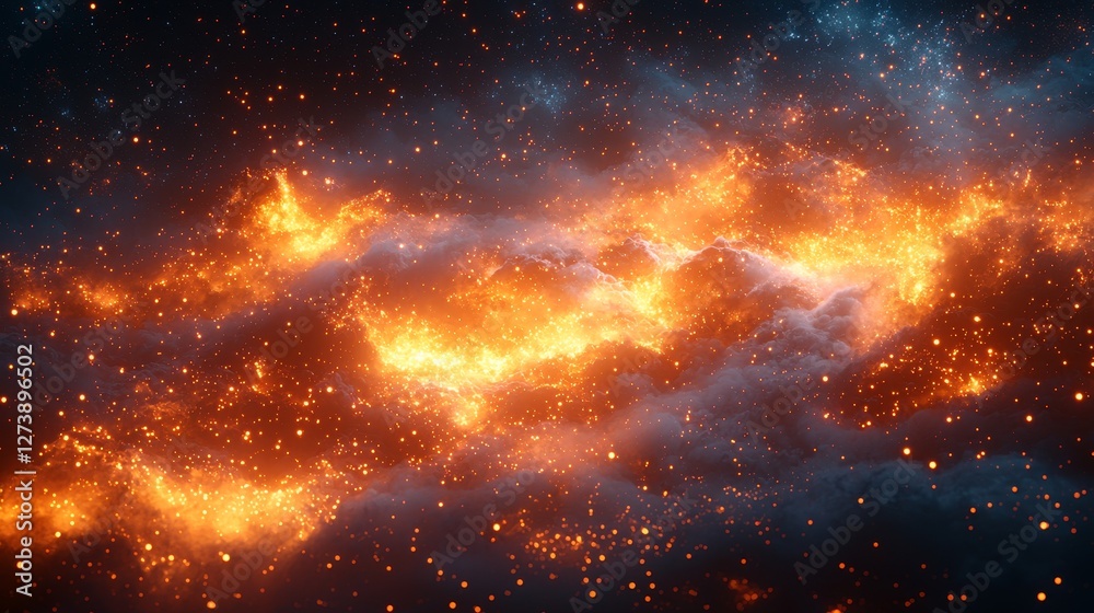 Fototapeta premium Cosmic explosion of fiery nebula outer space digital art stellar environment wide-angle view astrophysics concept