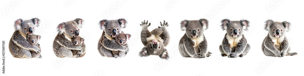 Fototapeta premium Playful Koala Family Interactions with Baby Koalas in Natural Habitat