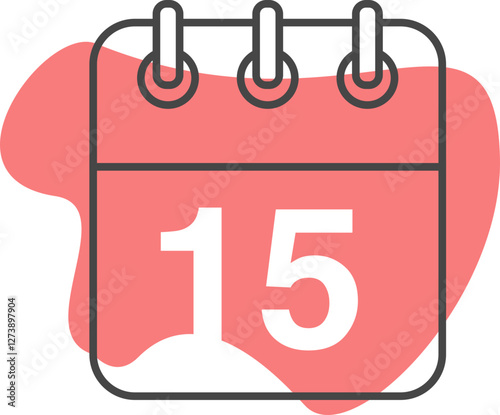 Stylish coral calendar icon featuring the 15th.  Perfect for app design, website interfaces, scheduling reminders, or event planning visuals.