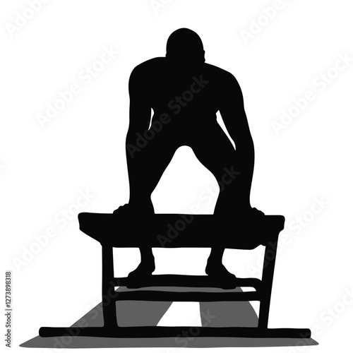 Swimmer poised for dive on starting block silhouette, athletic competition