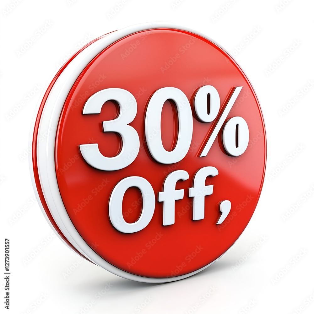 Bright Red Discount Badge with 30 Percent Off Promotion Design Bright Red Discount Badge with 30 Percent Off Promotion Design