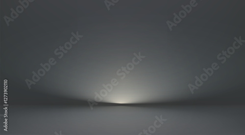 Grey studio room background. Abstract gray limbo backdrop. Empty dark gradient scene for product presentation. Black showroom bg. Vector illustration