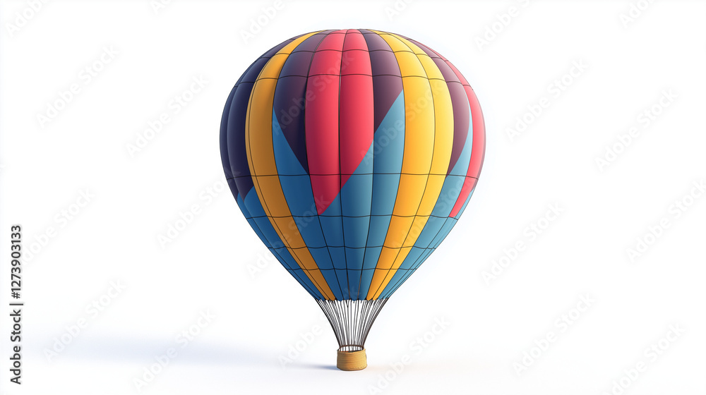 Fototapeta premium a close up of travel ballon in yellow, violet and blue color isolated on white background