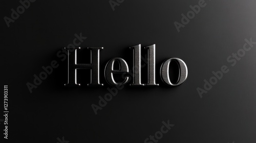 Dark metallic 'Hello' greeting on black background.