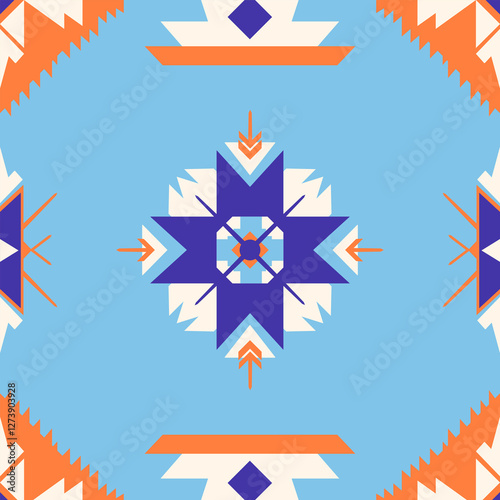 Native American tribal fabric with a geometric square and triangle shape ethnic seamless pattern, designed for tile and carpet on light green