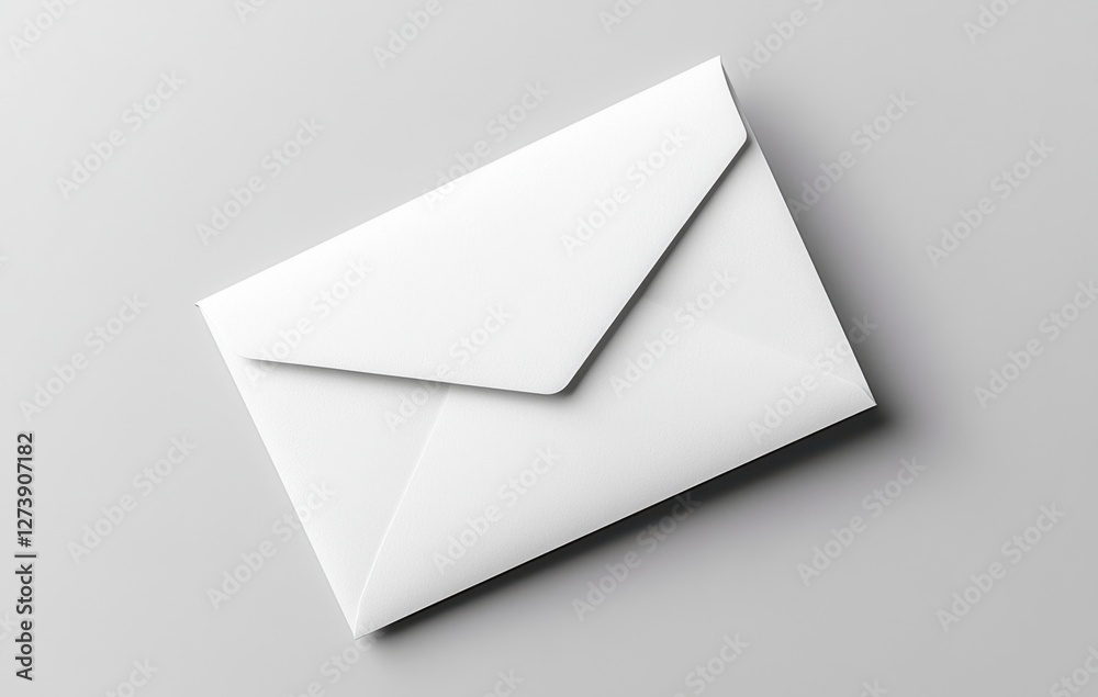 White envelope on a light gray background. Simple, clean, and minimalist image of a blank, unopened envelope. Top down perspective White envelope on a light gray background. Simple, clean, and minimalist image of a blank, unopened envelope. Top down perspective