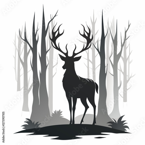 beautiful, White line art of a deer head on a black background, a minimalistic design with simple shapes, a dark aesthetic and dark tones.