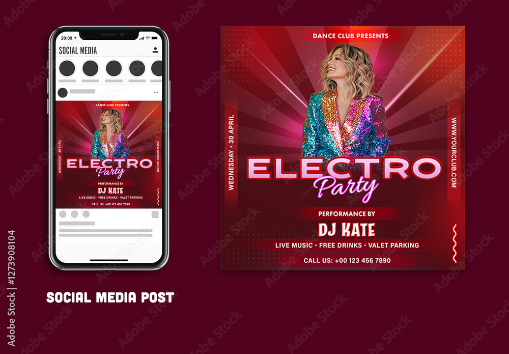 Electro Party, Editable Social Media Post for Club, Disco and Upcoming ...
