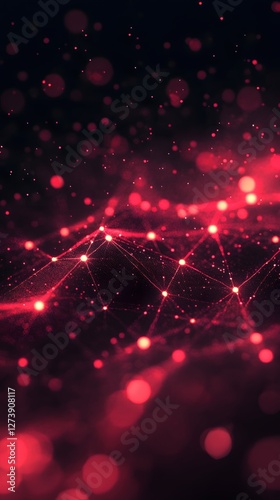 Abstract red network connection with glowing dots and lines on a dark digital background