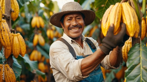 Farmers harvesting cacao pods on a vibrant cocoa plantation in asia s chocolate cacao farm photo