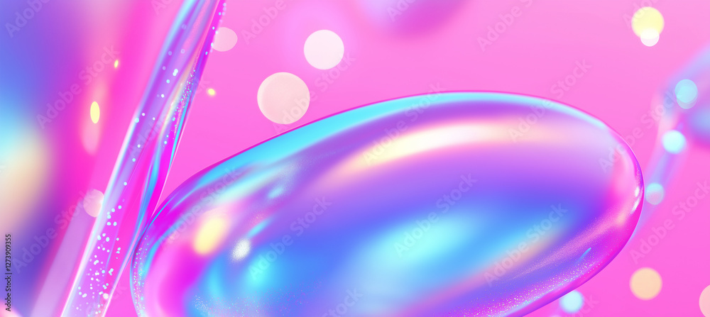 Obraz premium Iridescent fluid abstract background pink blue vibrant dreamy aesthetic
