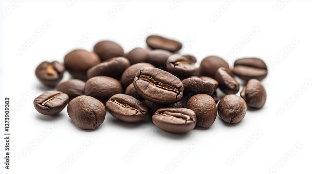 a close up of brown coffee beans isolated on white background a close up of brown coffee beans isolated on white background