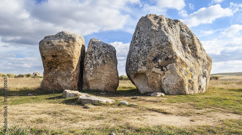Ancient rock formations in a grassy landscape Ancient rock formations in a grassy landscape