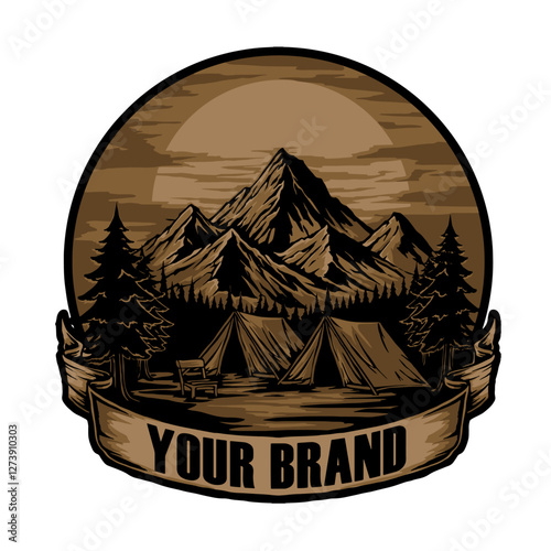 camping vector design with mountain background