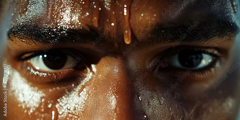 Close-up of Sweaty Face and Eyes Close-up of Sweaty Face and Eyes