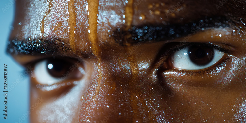 Close-up of Sweaty Dark Skin and Eyes Close-up of Sweaty Dark Skin and Eyes