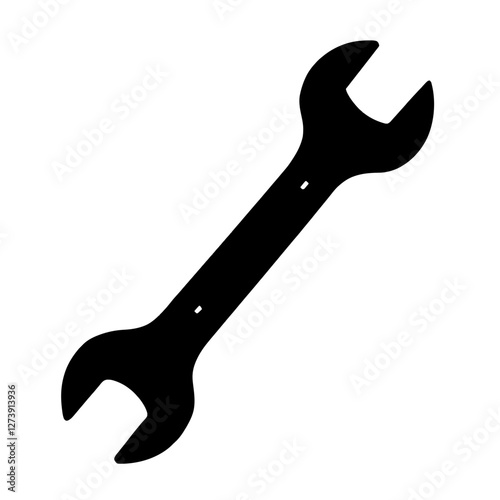 An illustration featuring a black wrench silhouette set against a clean white background showing adjustable jaws and detailed grip patterns.