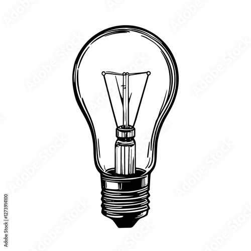An illustration featuring a black light bulb silhouette set against a clean white background depicting a classic bulb shape with detailed filament lines.