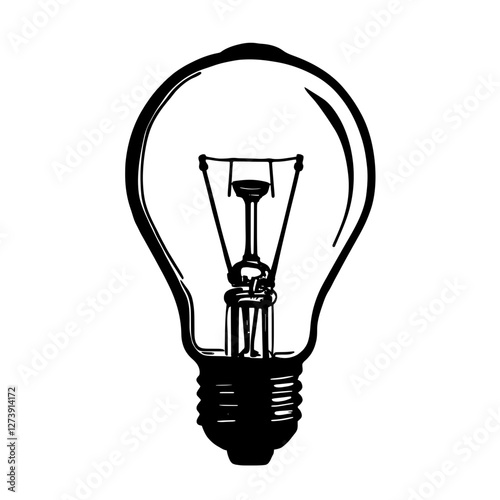 An illustration featuring a black light bulb silhouette set against a clean white background depicting a classic bulb shape with detailed filament lines.