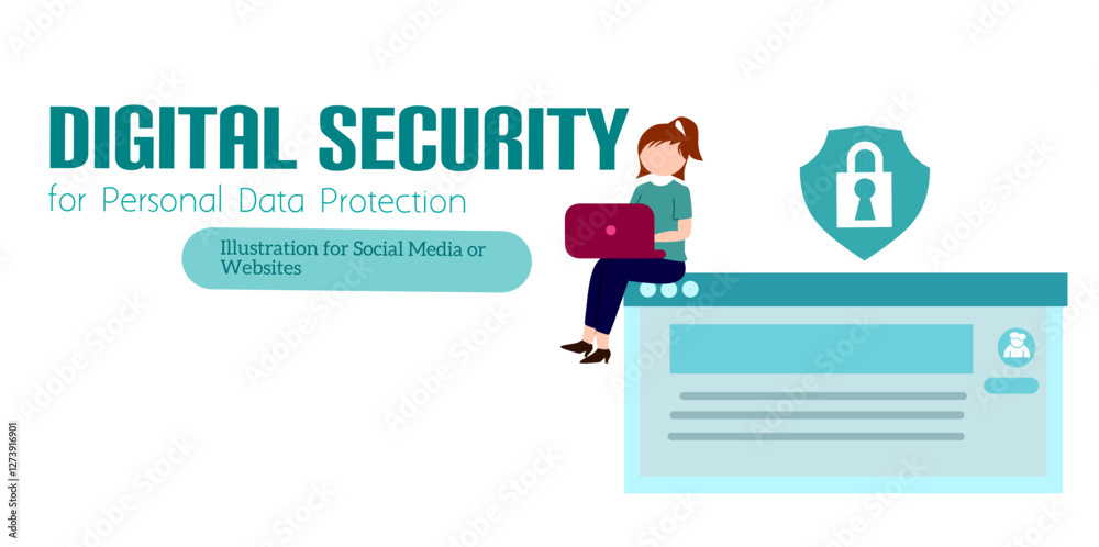 illustration Concept of data protection. Shield on computer data management and protect data. hacker attack phishing database security hacker steal personal data.vector website template website page