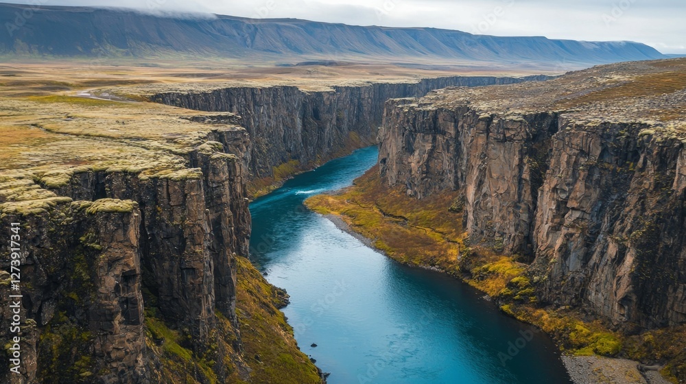 Stunning Aerial View of Dramatic Canyon with Clear River Water Stunning Aerial View of Dramatic Canyon with Clear River Water