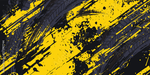Abstract black and yellow background with tire tracks.. vector illustration eps 10