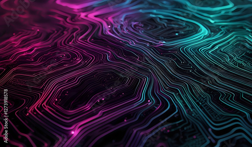 Colorful wavy neon lines background on black